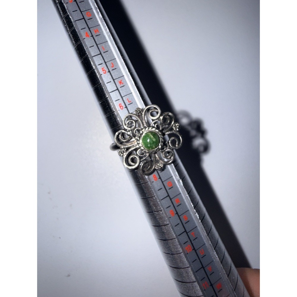 925 Sterling‎ Silver Vintage Real Malachite Gem Filigree Ring Size 7
